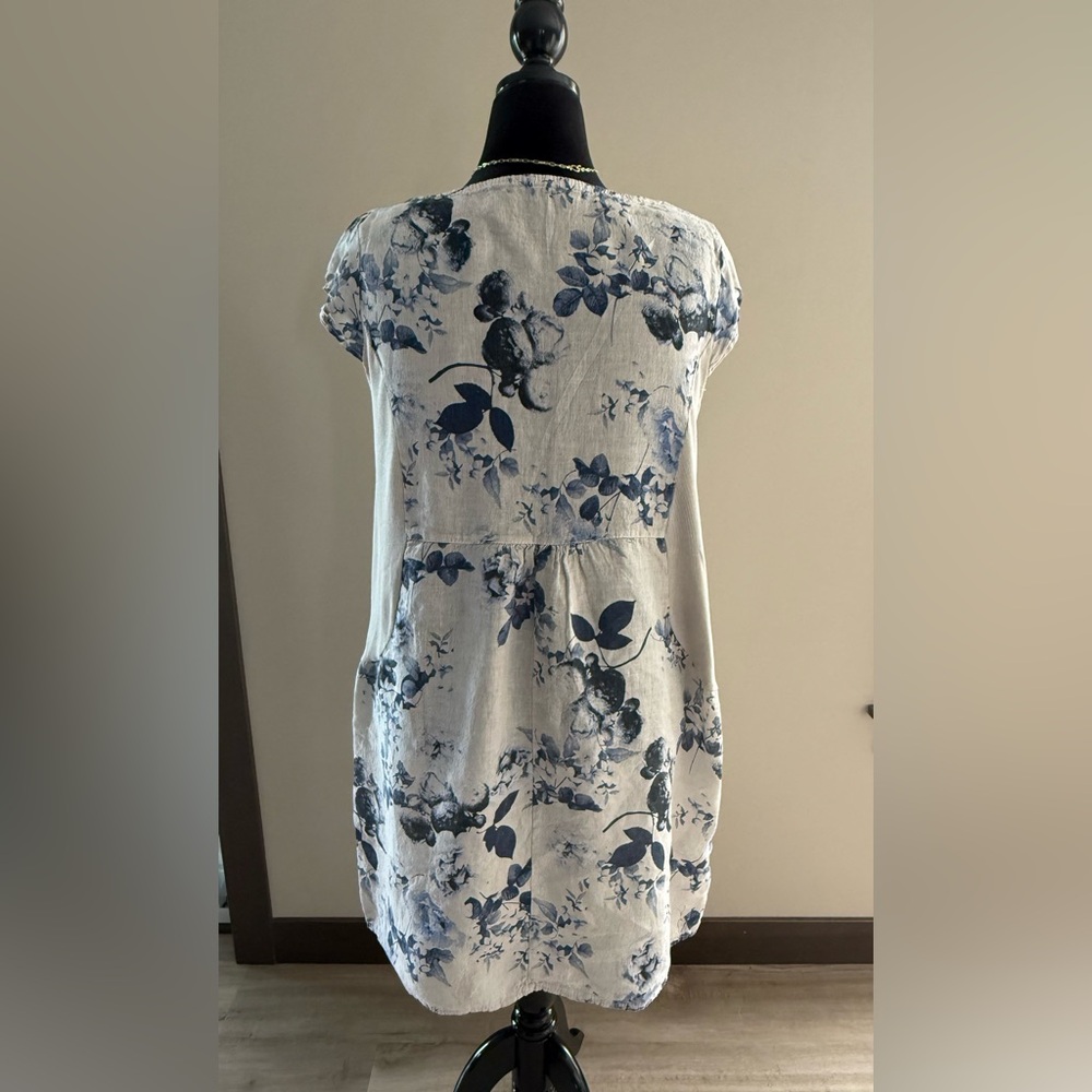 Linen Blues Floral Print Dress - Picture 2 of 6